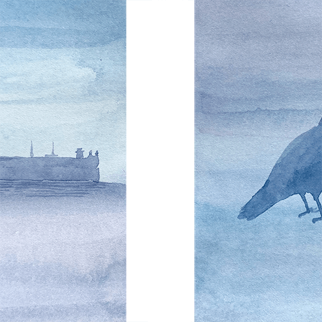 イラストレーション「海原と鳥の夢」